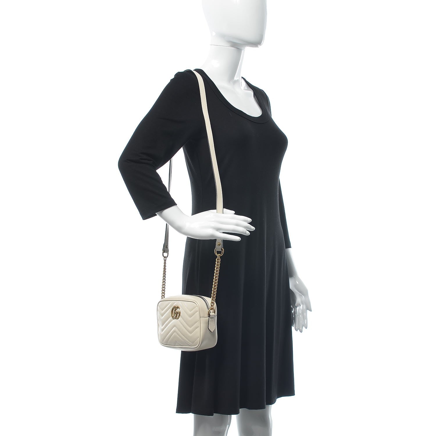 Gucci Calfskin Matelasse Mini GG Marmont Chain Shoulder Bag White 2 of 7