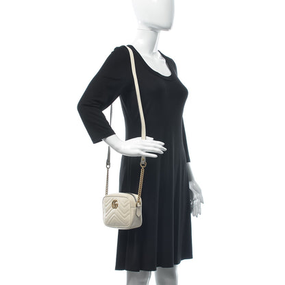 Gucci Calfskin Matelasse Mini GG Marmont Chain Shoulder Bag White 2 of 7