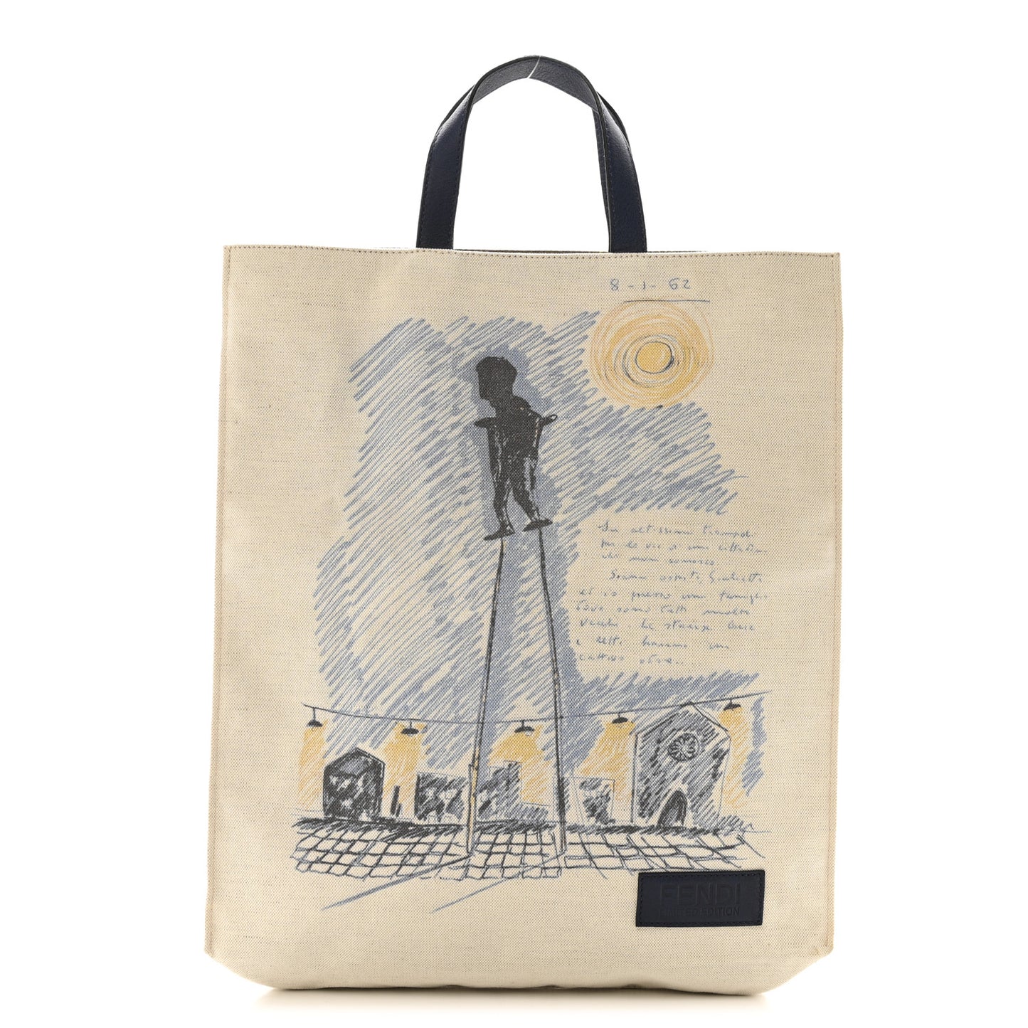 Canvas Federico Fellini Printed Flat Shopping Tote Grezzo Multicolor