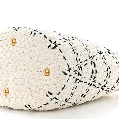 Chanel Raffia Effect Tweed Shopping Tote White Black 10 of 10