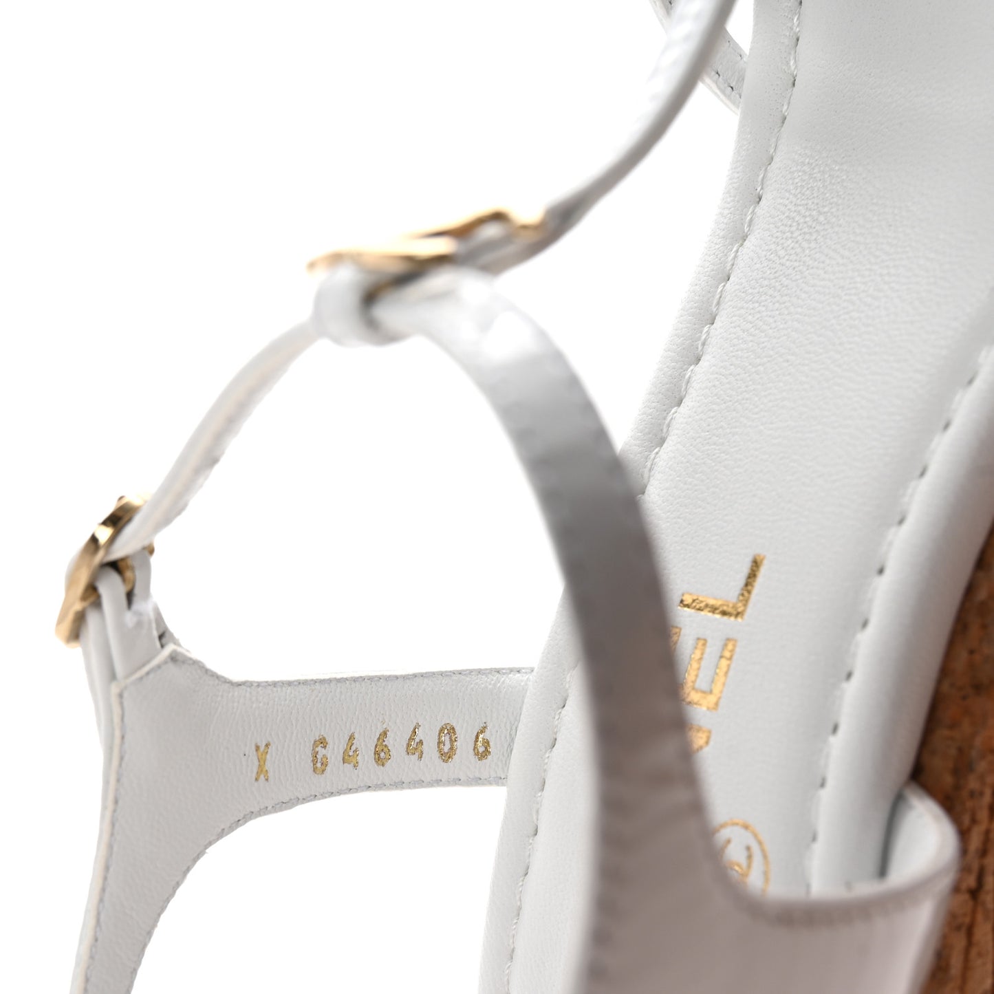 Patent Cork CC Ankle Strap Platform Sandals 38 White