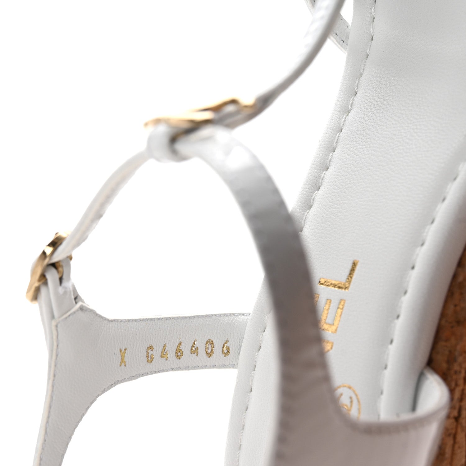 Chanel Patent Cork CC Ankle Strap Platform Sandals 38 White 9 of 10