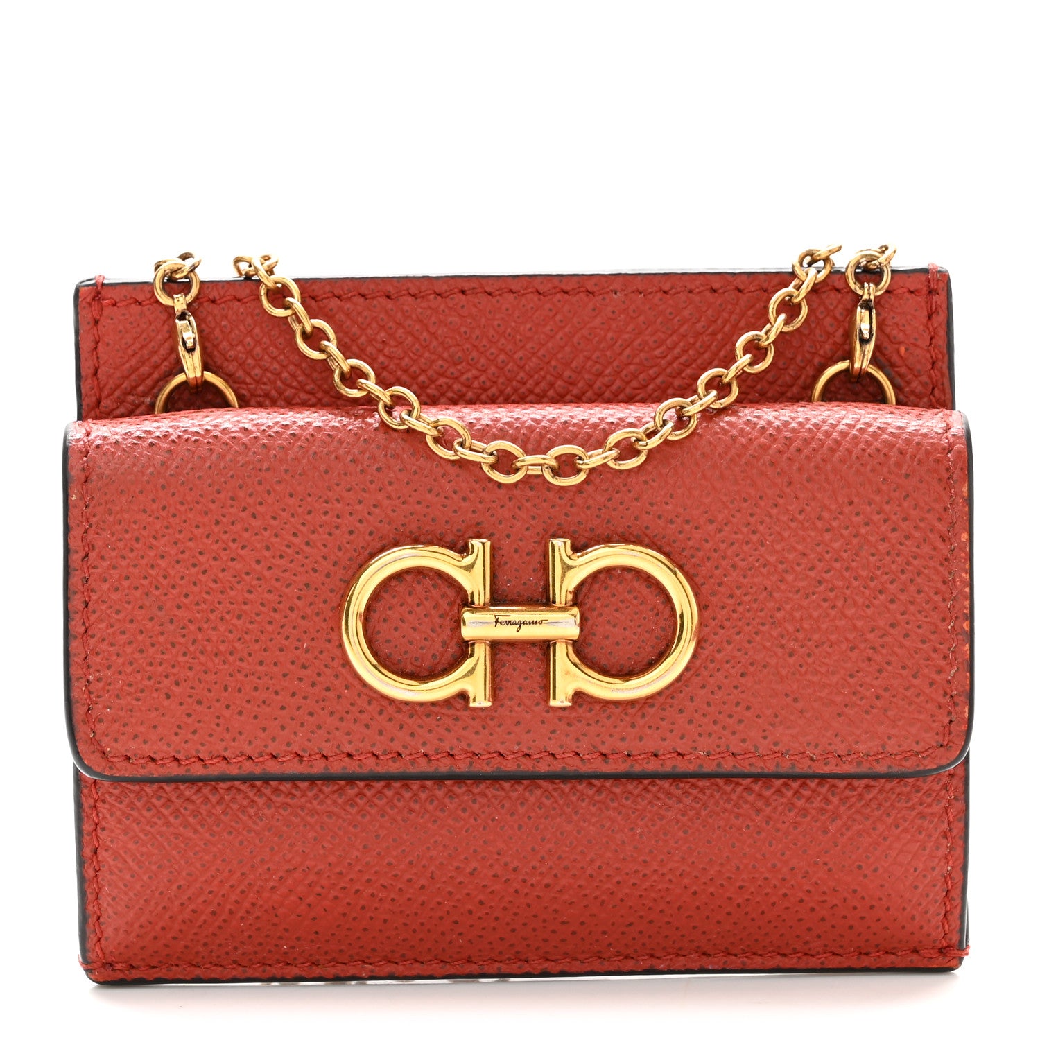 Salvatore Ferragamo Grained Calfskin Flap Chain Card Holder Ramas 1 of 7