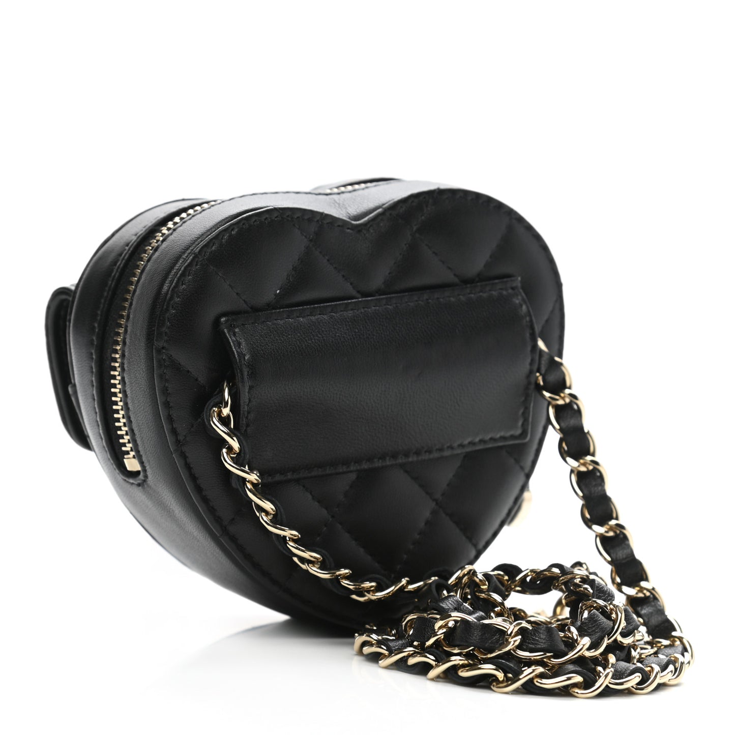 Lambskin Quilted CC In Love Heart Waist Belt Bag With Chain Black