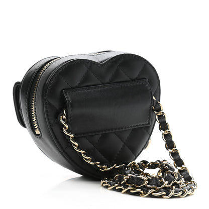 Chanel Lambskin Quilted CC In Love Heart Waist Belt Bag With Chain Black 3 of 11