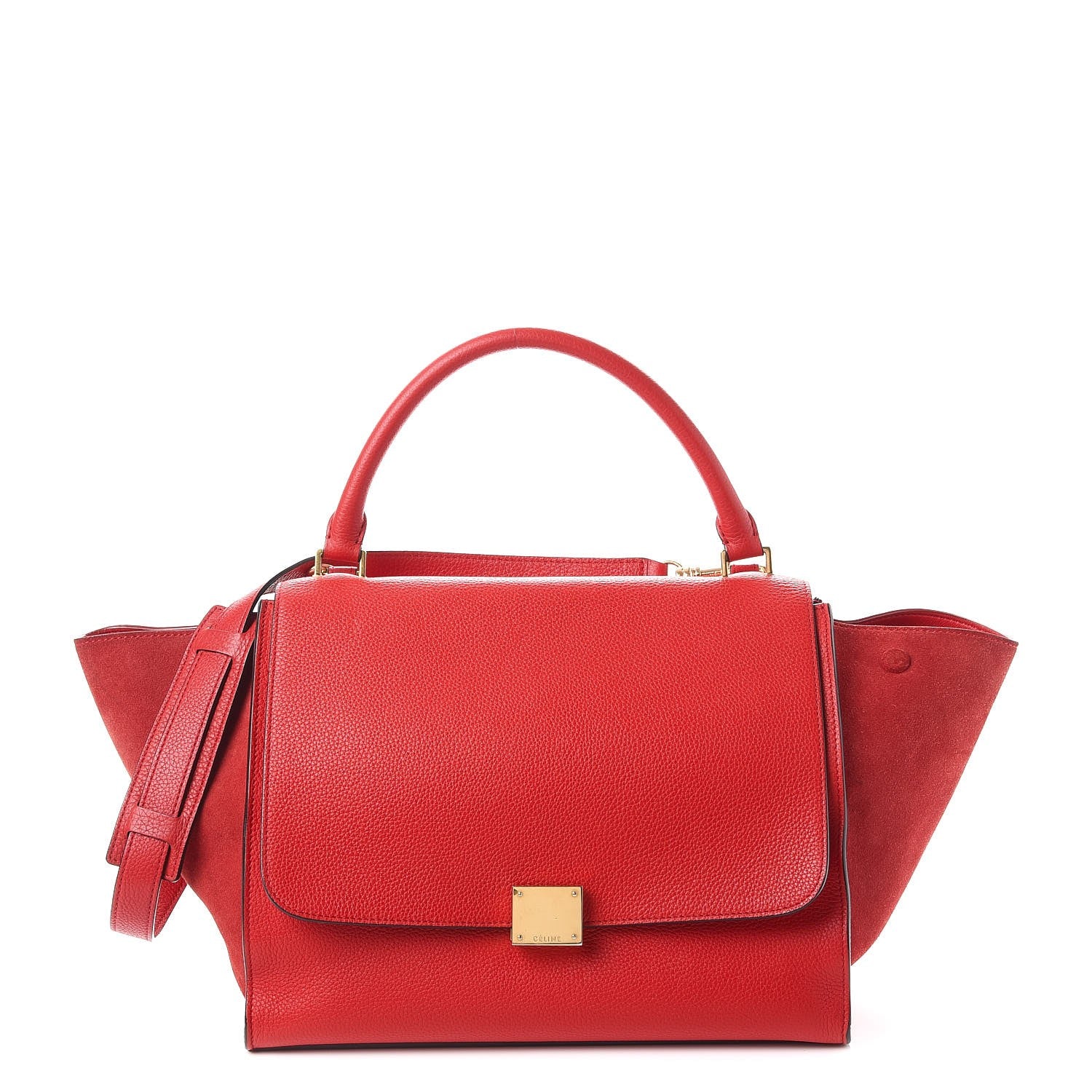 Celine Drummed Calfskin Suede Medium Trapeze Coquelicot 1 of 13