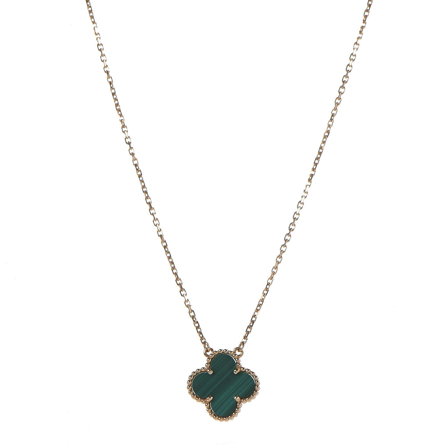 18K Yellow Gold Malachite Vintage Alhambra Pendant Necklace