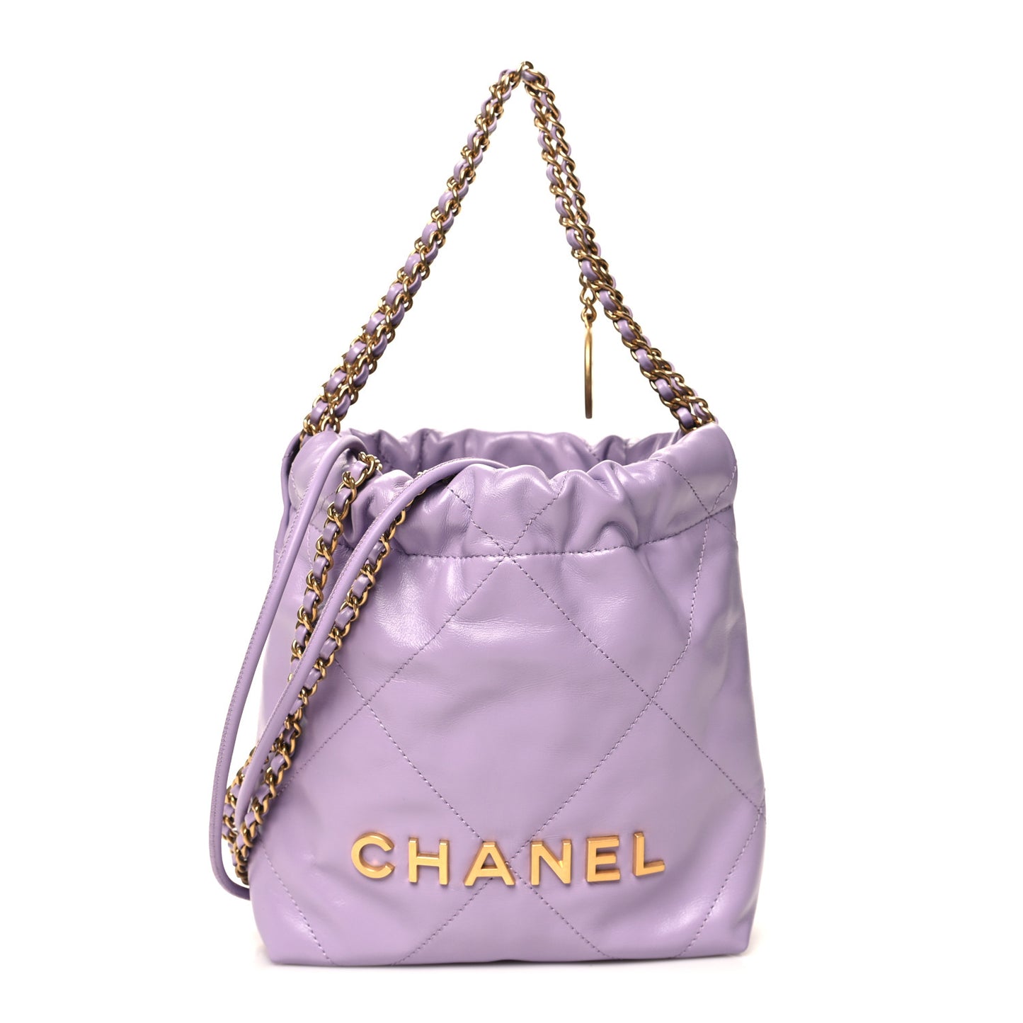 Shiny Calfskin Quilted Mini Chanel 22 Light Purple