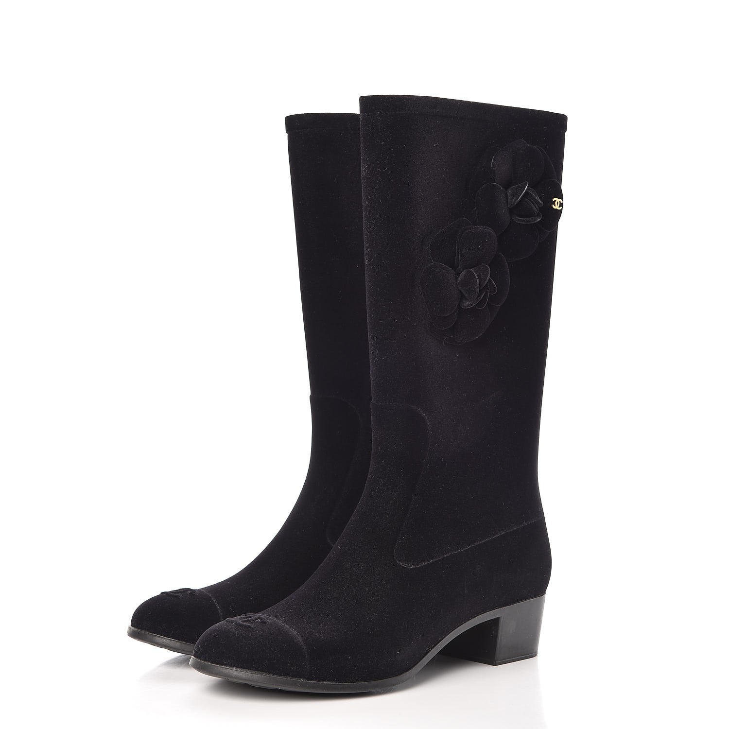 Chanel Velvet Camellia High Boots 36 Black 3 of 6