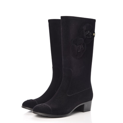 Chanel Velvet Camellia High Boots 36 Black 3 of 6