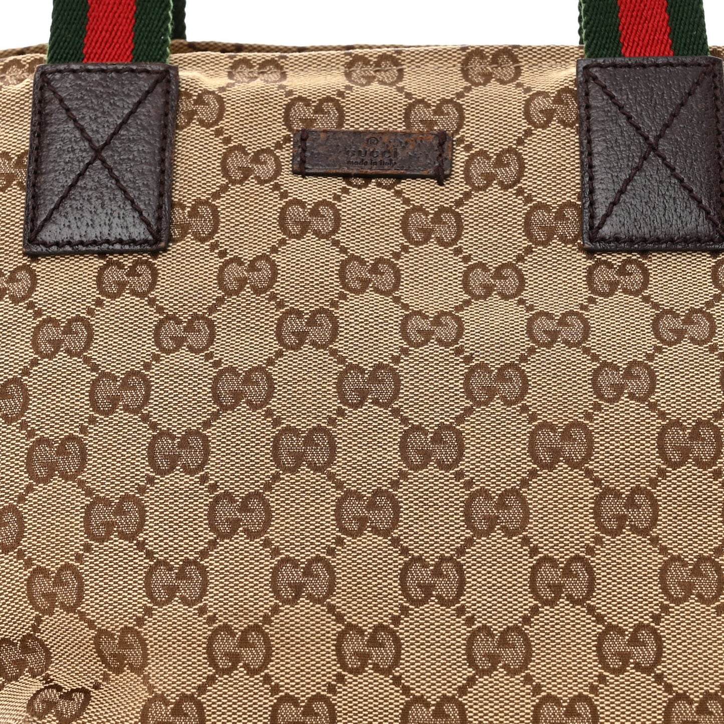 GG Monogram Small Web Handle Bucket Tote Dark Brown