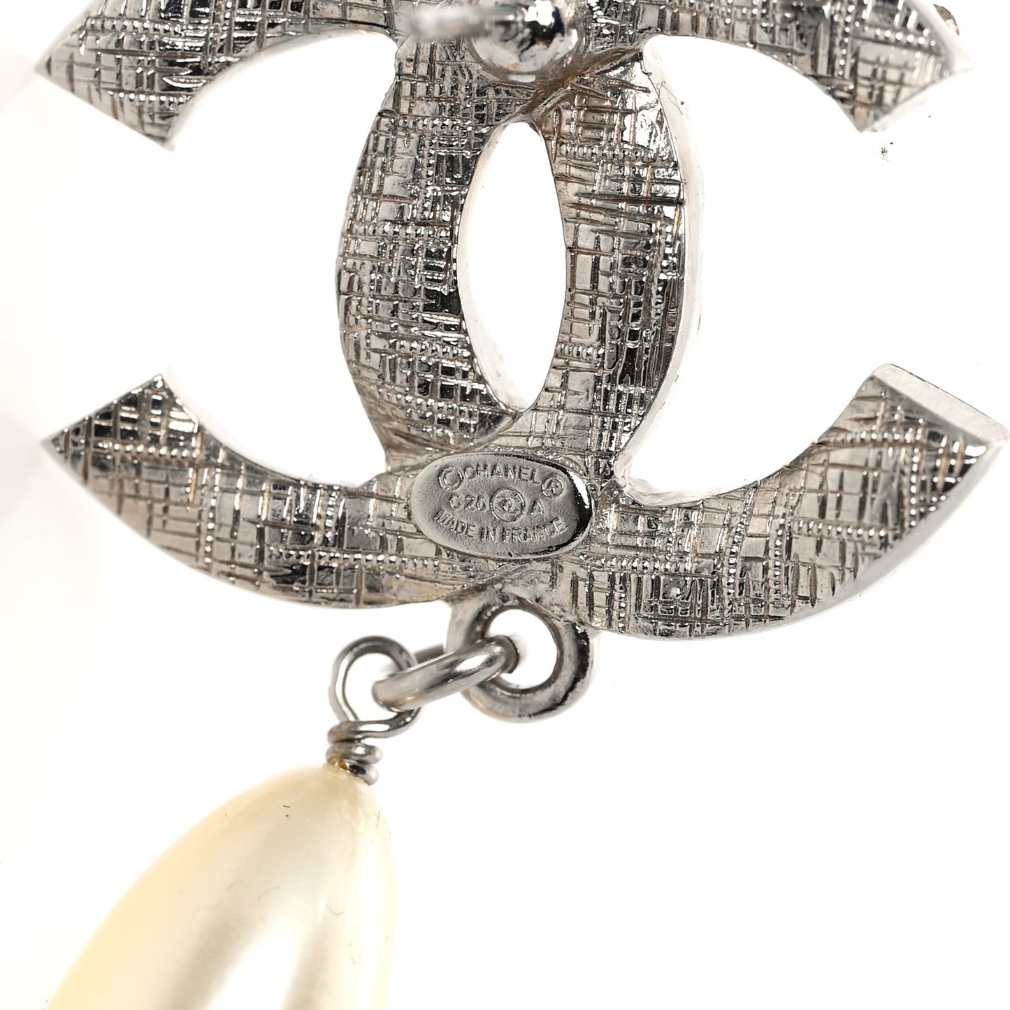 Pearl Crystal CC Drop Earrings Silver Pearly White