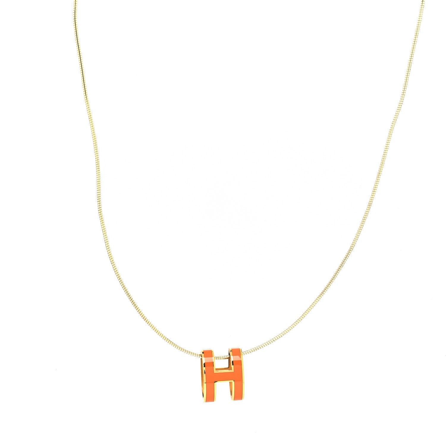 Hermes Lacquered Gold Pop H Pendant Necklace Orange 1 of 5