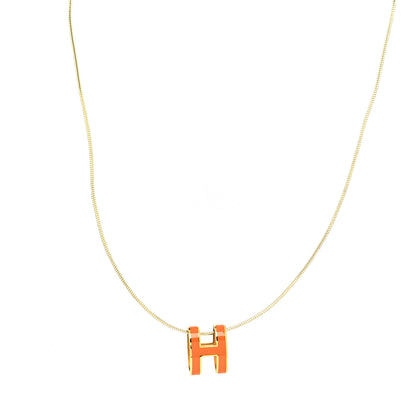 Hermes Lacquered Gold Pop H Pendant Necklace Orange 1 of 5