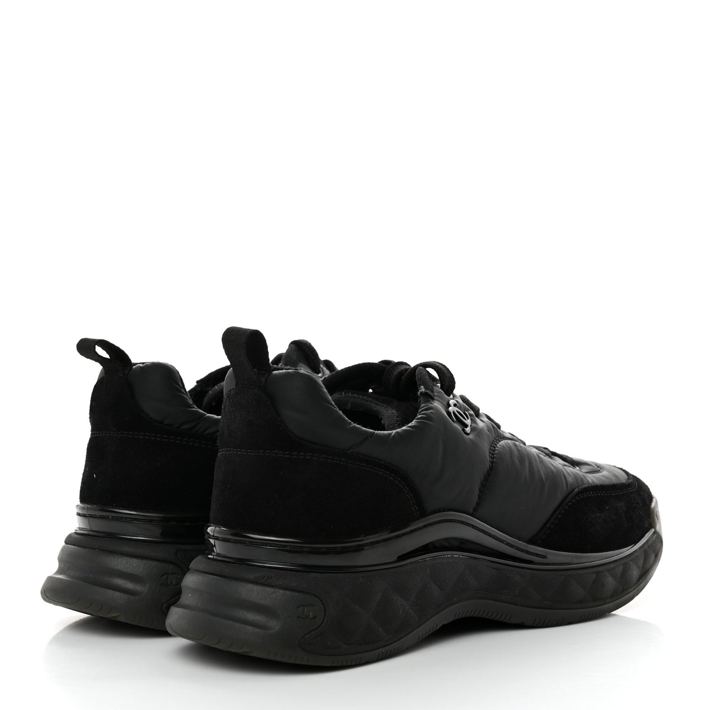 Nylon Suede Calfskin CC Sneakers 38 Black