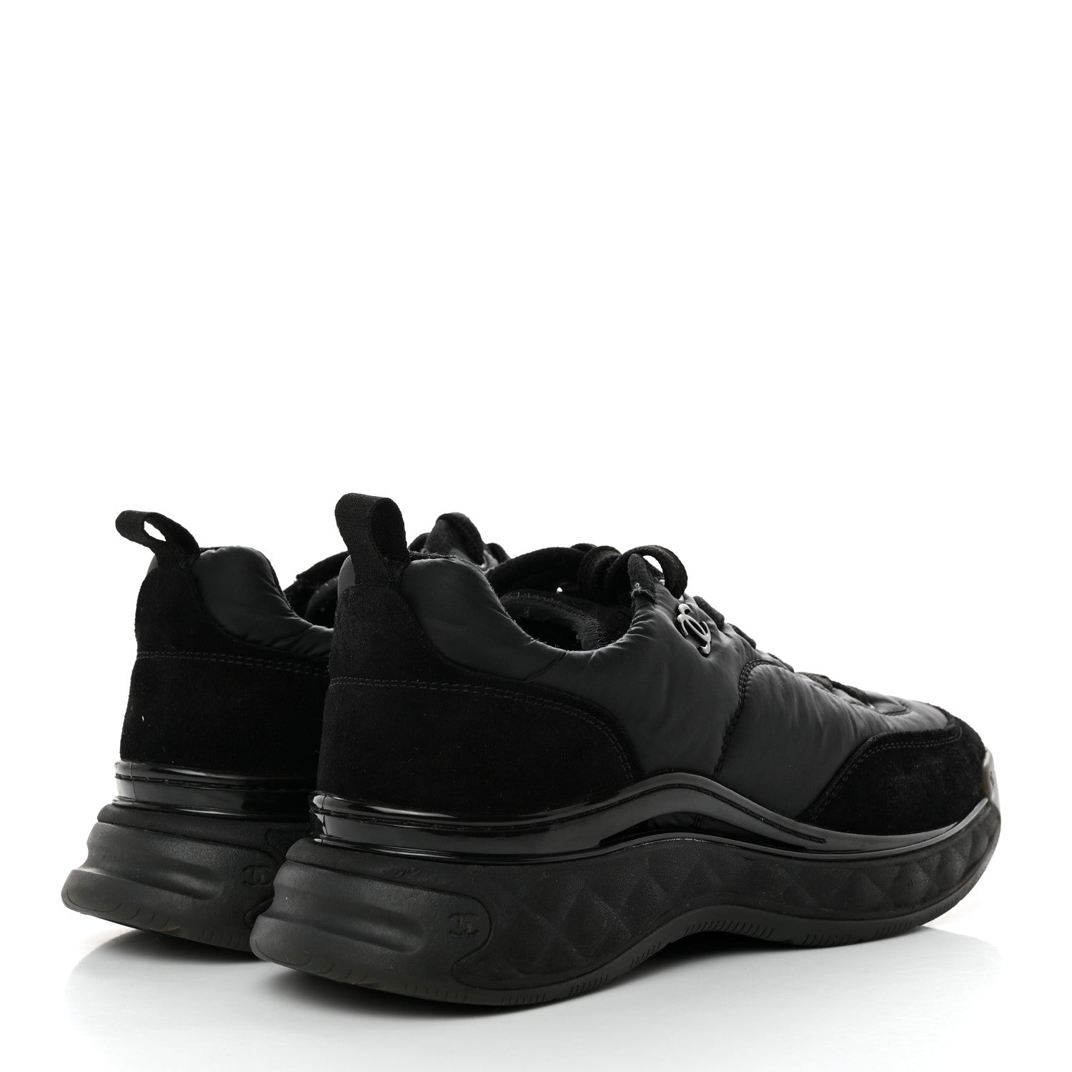 Chanel Nylon Suede Calfskin CC Sneakers 38 Black 4 of 12
