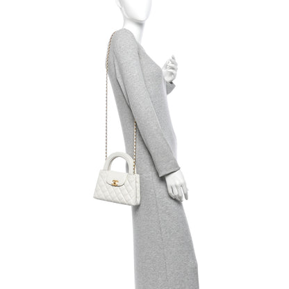Chanel Shiny Aged Calfskin Quilted Nano Kelly Shopper White 2 of 9