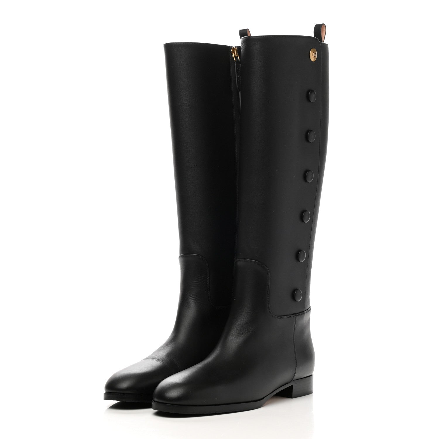 Gucci Calfskin Buttons Lifford Knee High Boots 38 Black 3 of 8