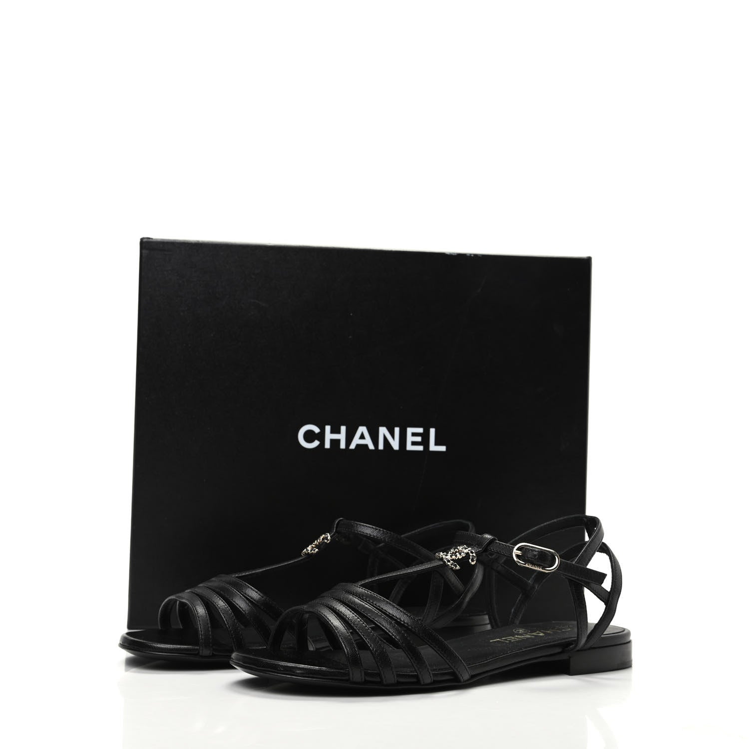 Chanel Calfskin CC Chain Sandals 37.5 Black 8 of 8