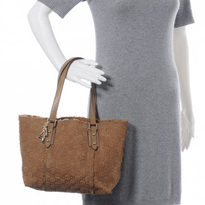 Gucci Suede Shearling Guccissima Large Jolicoeur Tote Tan 2 of 7