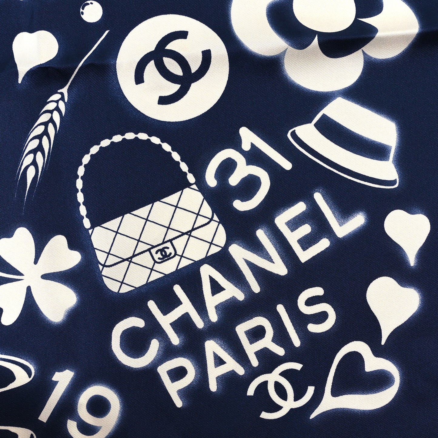 Silk CC Scarf Navy Ivory