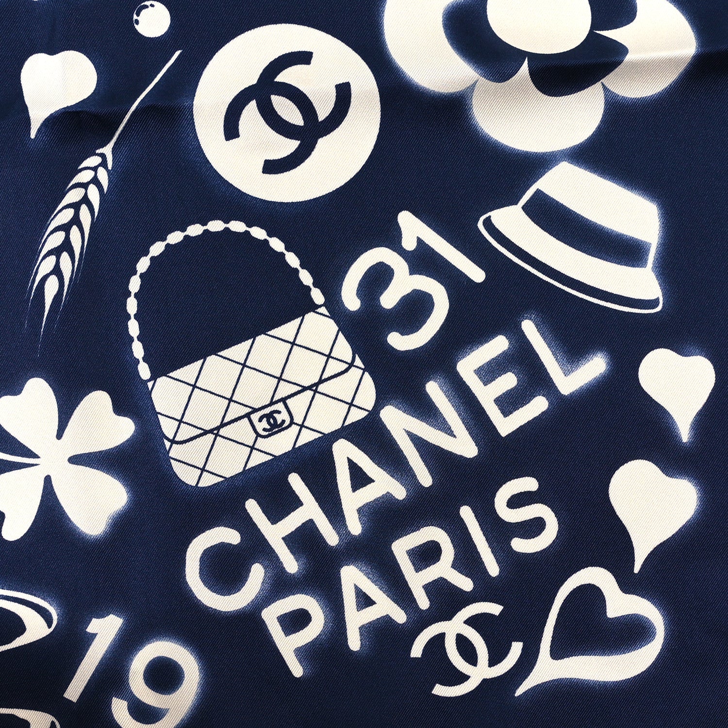 Chanel Silk CC Scarf Navy Ivory 2 of 3