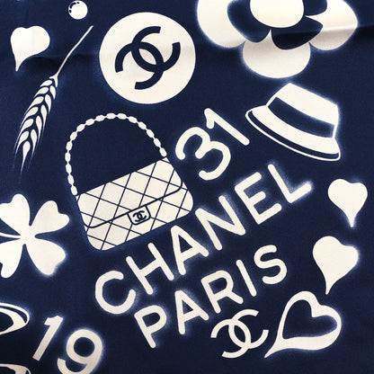 Chanel Silk CC Scarf Navy Ivory 2 of 3