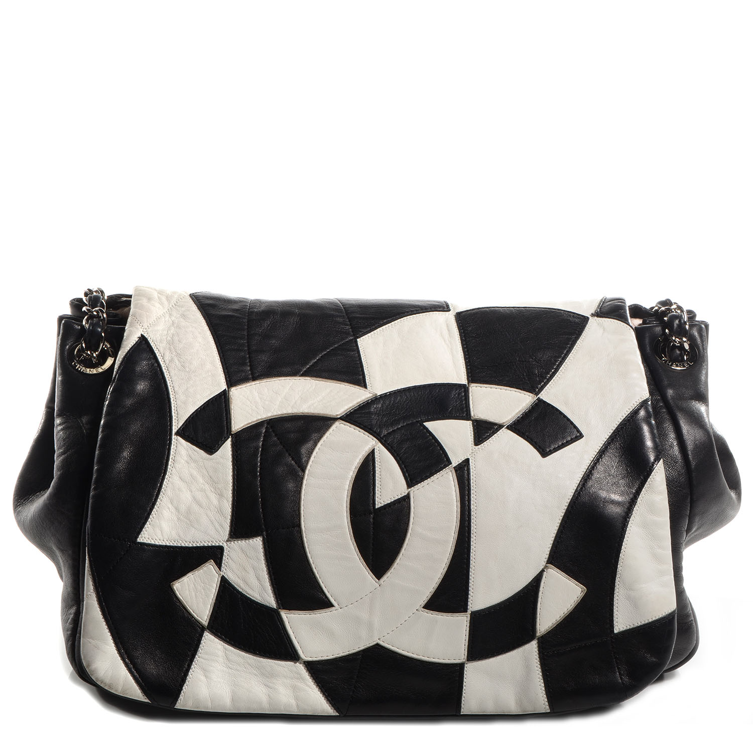 Chanel Lambskin Patchwork Accordion Flap Black White 1 of 8