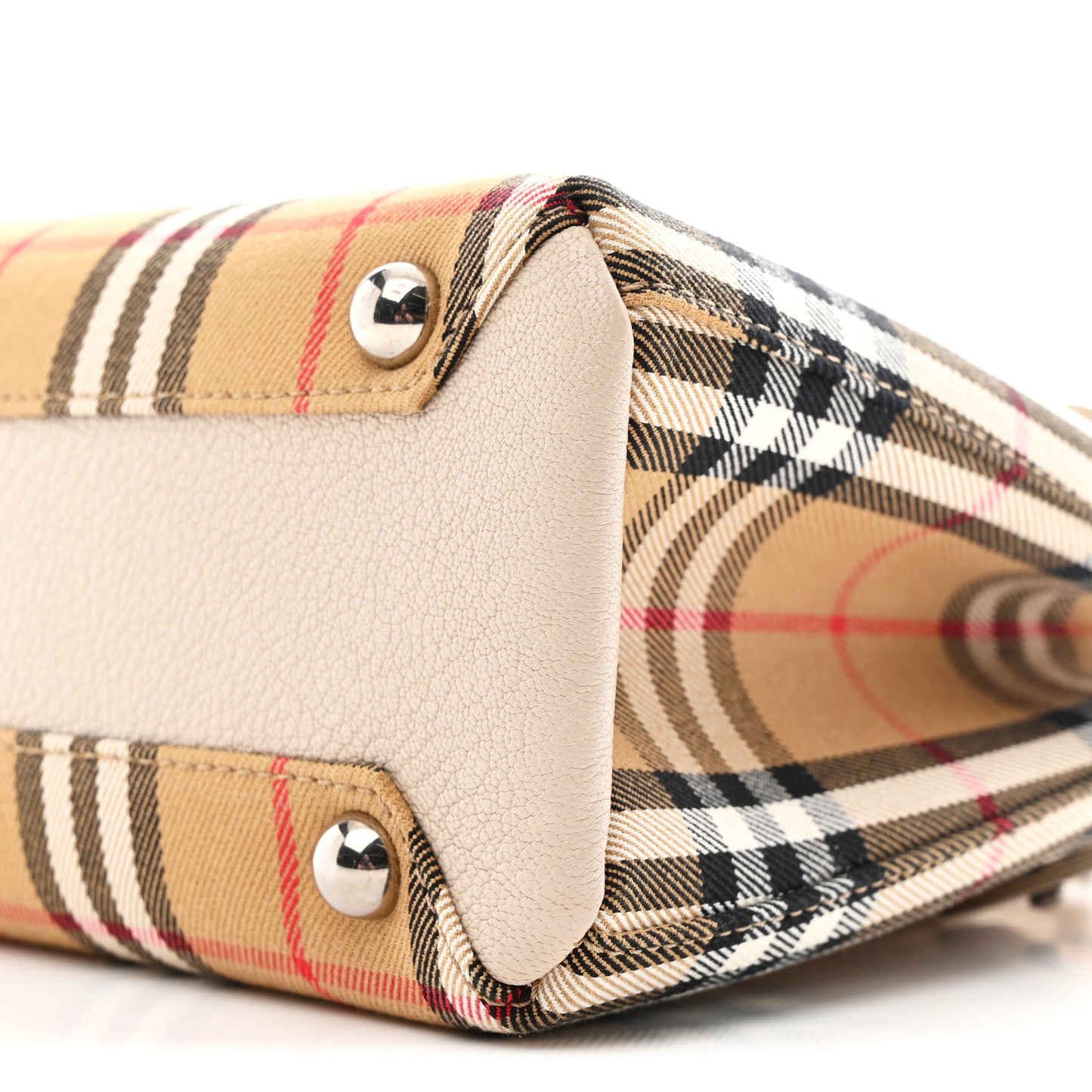 Goatskin Vintage Check Small Banner Tote Limestone
