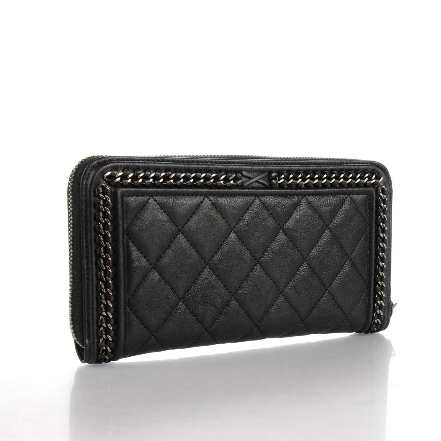 Chanel Grained Calfskin Quilted Boy Chain Large Gusset Zip Around Wallet Black 3 of 8