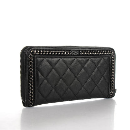Chanel Grained Calfskin Quilted Boy Chain Large Gusset Zip Around Wallet Black 3 of 8