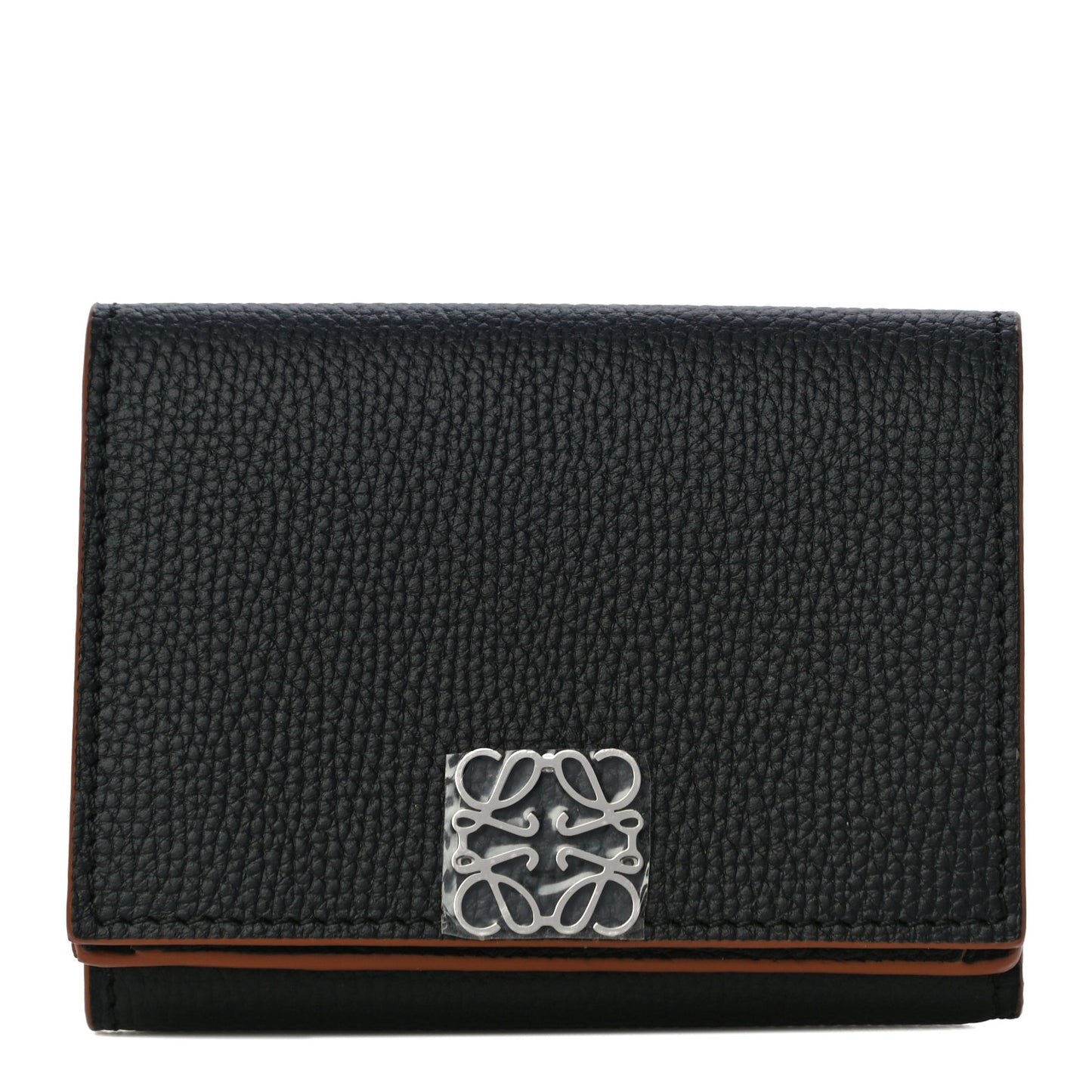 Grained Calfskin Anagram Trifold Wallet Black