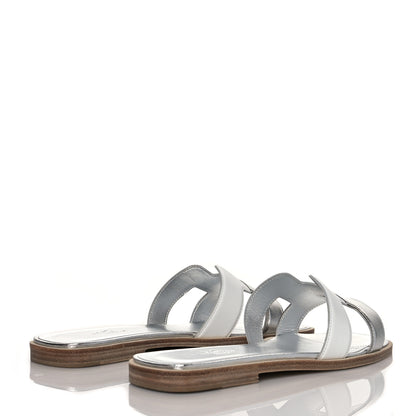 Hermes Metallic Nappa Box Oran Sandals 36.5 White Gris Argente 4 of 9
