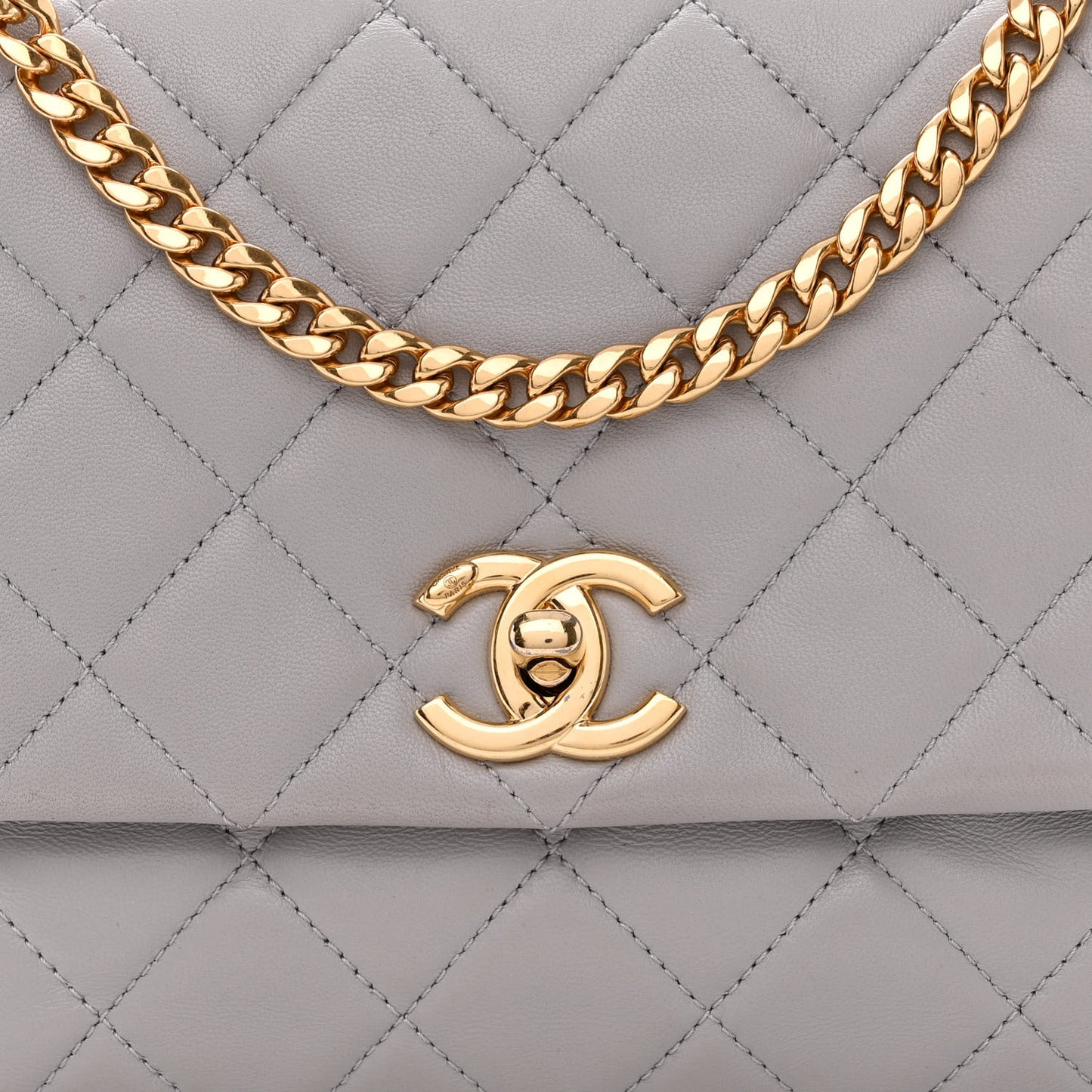 Lambskin Resin Quilted Flap Grey