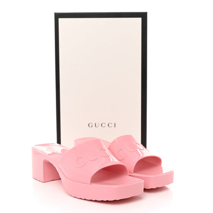 Gucci Rubber Gucci Logo Womens Platform 20/60mm Slide Sandals 36 Wild Rose 9 of 9