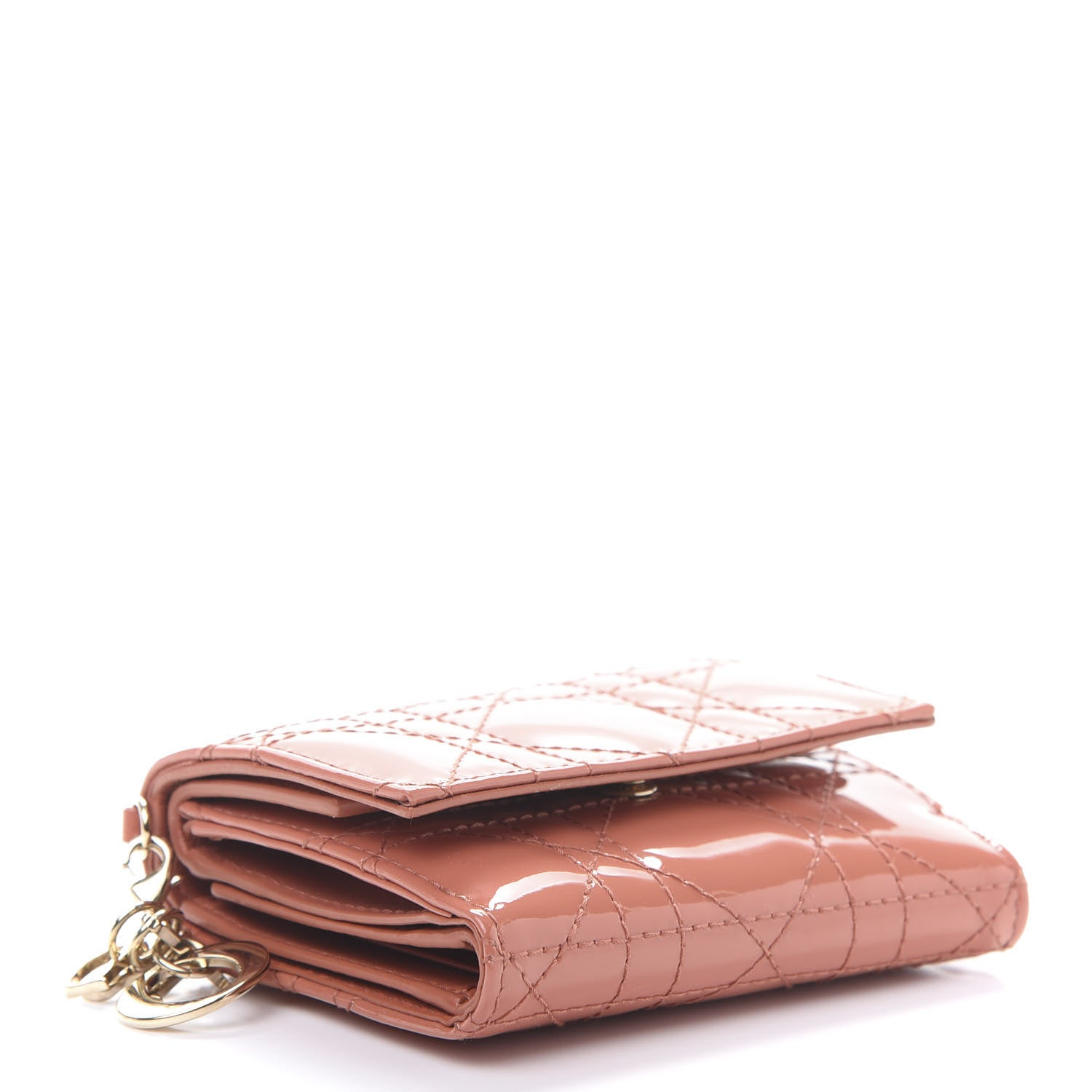Christian Dior Patent Cannage Lady Dior Lotus Wallet Dark Coral 4 of 11