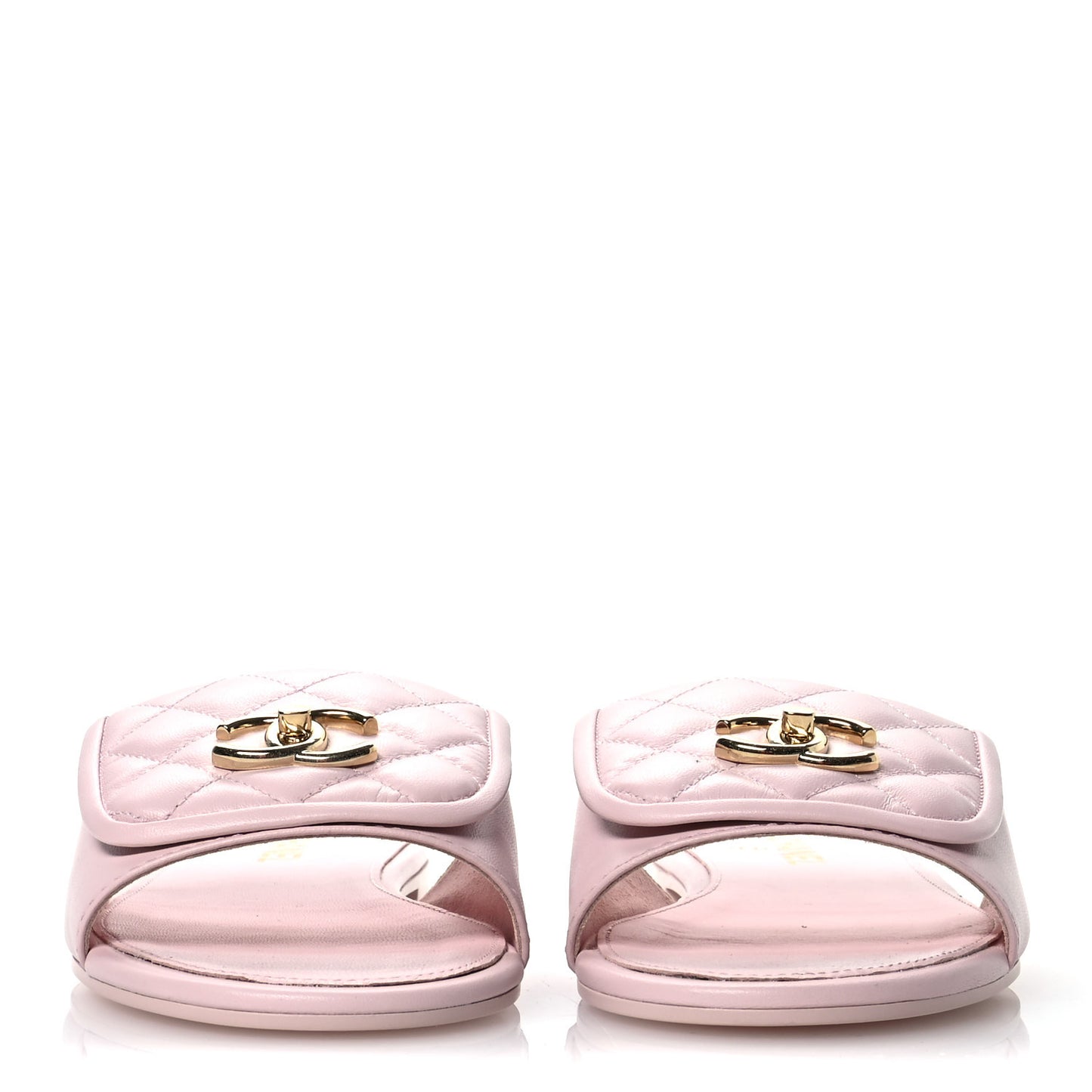 Lambskin Quilted Turnlock Flat Mules 41 Light Pink