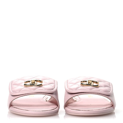 Chanel Lambskin Quilted Turnlock Flat Mules 41 Light Pink 3 of 9