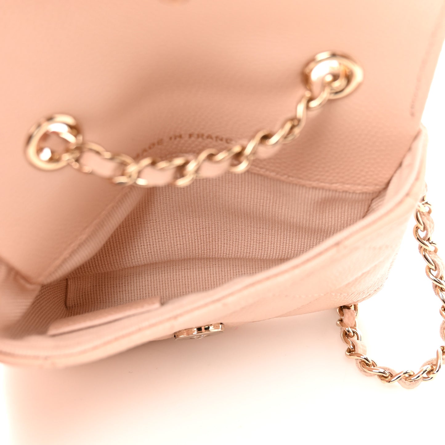 Caviar Quilted Mini Chain Belt Bag Light Beige