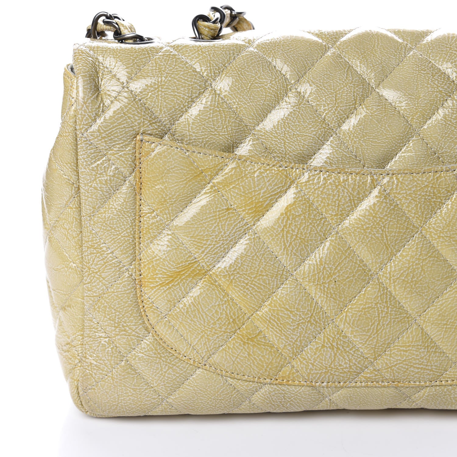 Chanel Crinkled Patent Quilted Jumbo Single Flap Light Beige 12 of 16