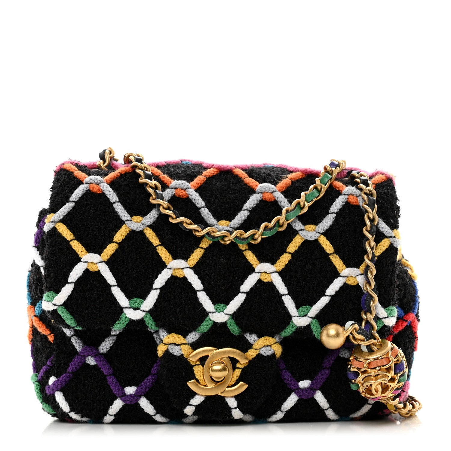 Chanel Tweed Diamond Threaded Mini Square Pearl Crush Flap Black Multicolor 1 of 10