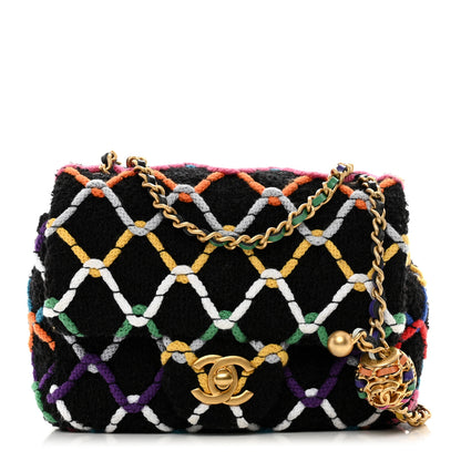 Chanel Tweed Diamond Threaded Mini Square Pearl Crush Flap Black Multicolor 1 of 10
