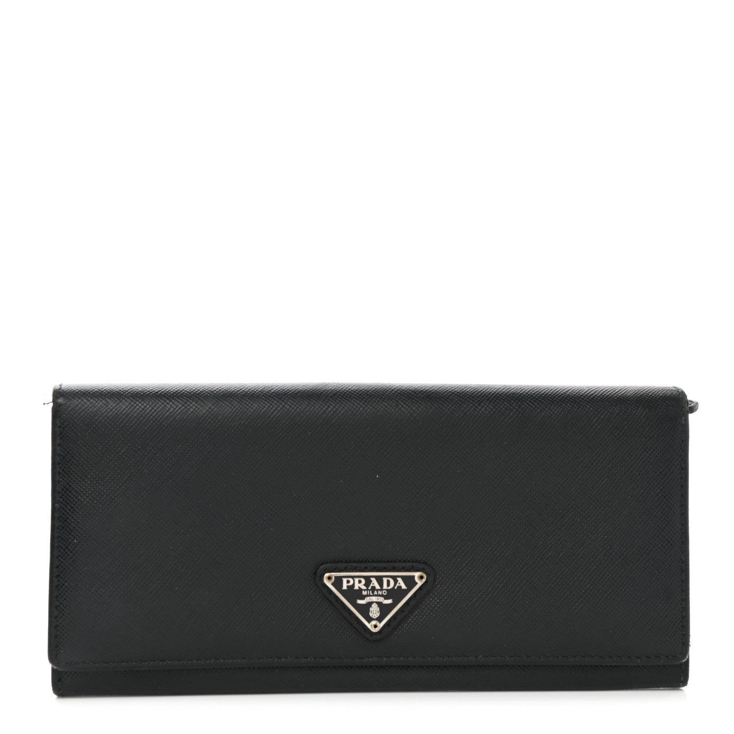 Prada Saffiano Triangle Continental Flap Wallet Black 1 of 12