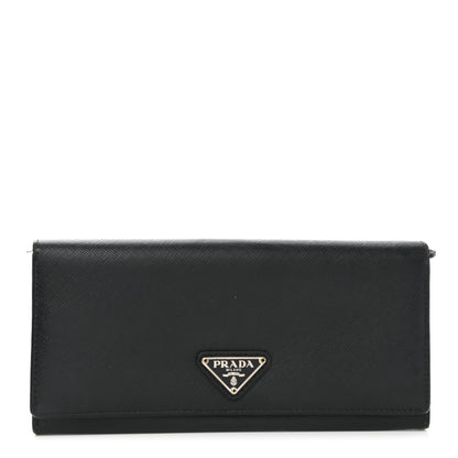 Prada Saffiano Triangle Continental Flap Wallet Black 1 of 12