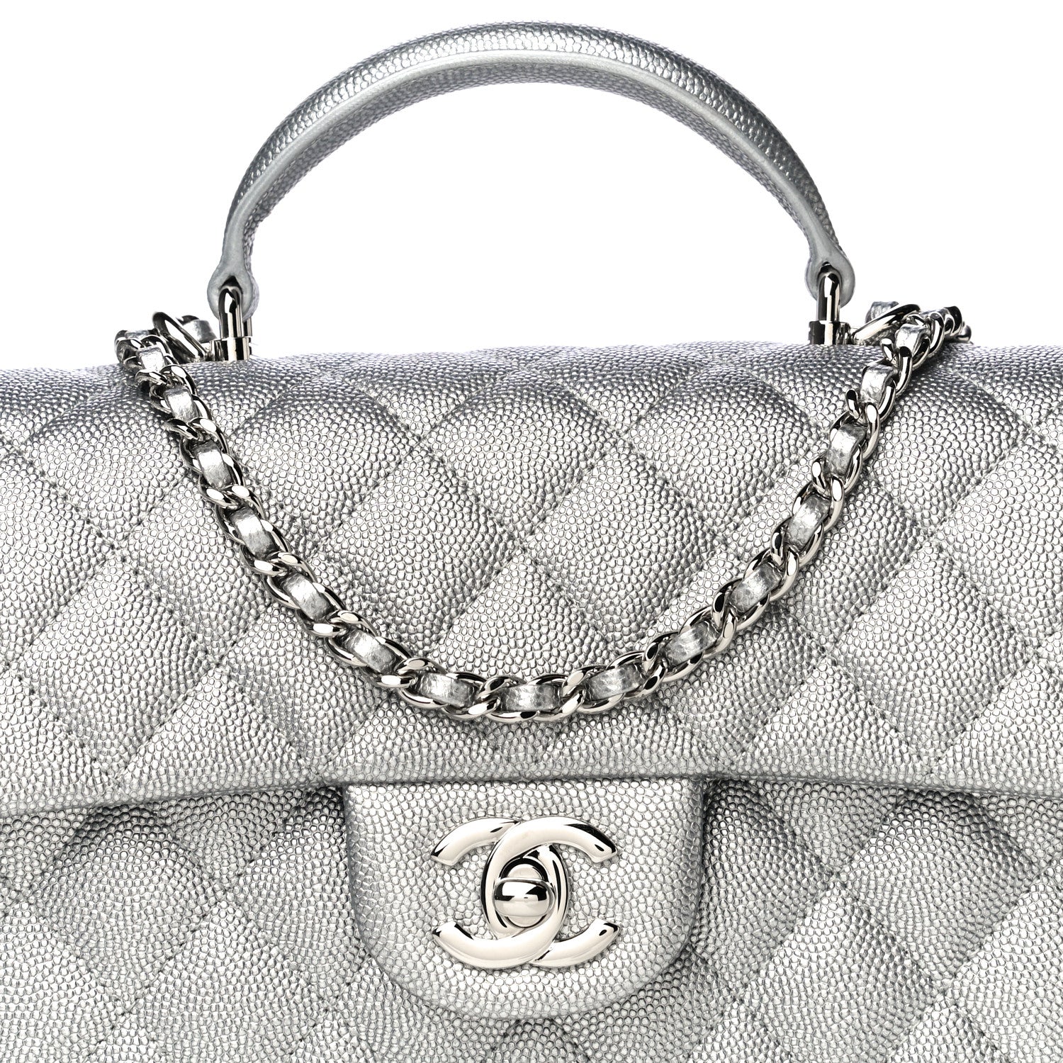 Chanel Metallic Caviar Quilted Mini Top Handle Rectangular Flap Silver 7 of 10