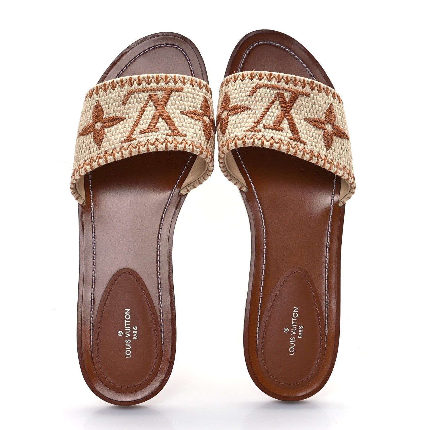 Louis Vuitton Raffia Calfskin Monogram Lock It Flat Mules 39.5 Cognac Brown 2 of 10