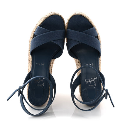 Christian Louboutin Denim Mariza Zeppa 130 Wedge Sandals 40 Blue 2 of 9