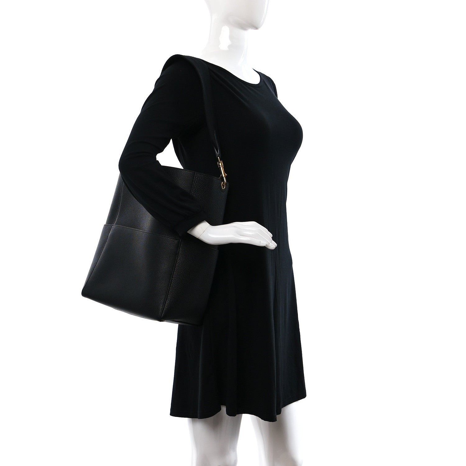 Celine Soft Grained Calfskin Sangle Bucket Bag Black 3 of 9