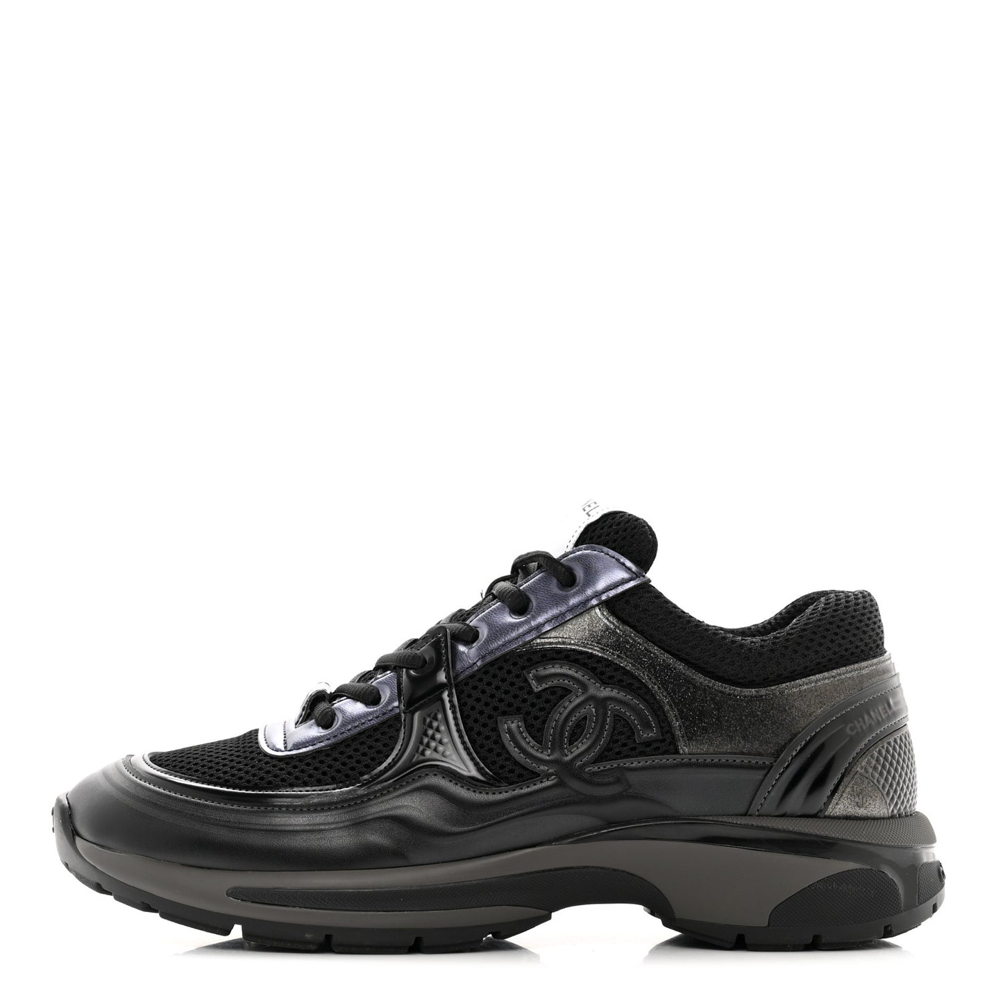 Fabric Laminated Calfskin Stretch CC Womens Sneakers 41 Black