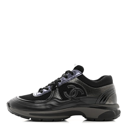 Chanel Fabric Laminated Calfskin Stretch CC Womens Sneakers 41 Black 1 of 9